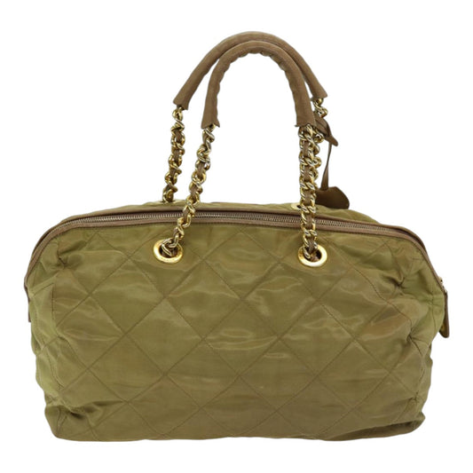 Luxury Prada Chain Hand Bag Nylon Beige Gold bs16747