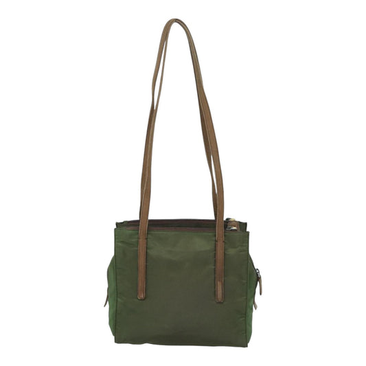 Luxury Prada Shoulder Bag Nylon Leather Khaki Brown Silver bs16961