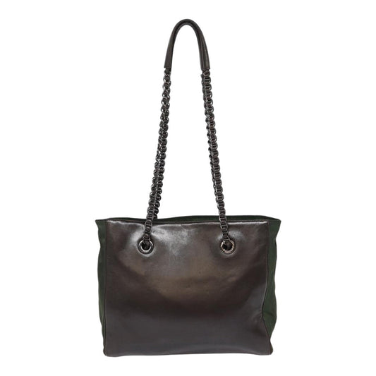 Luxury Prada Chain Shoulder Bag Leather Nylon Dark Brown Green bs17011