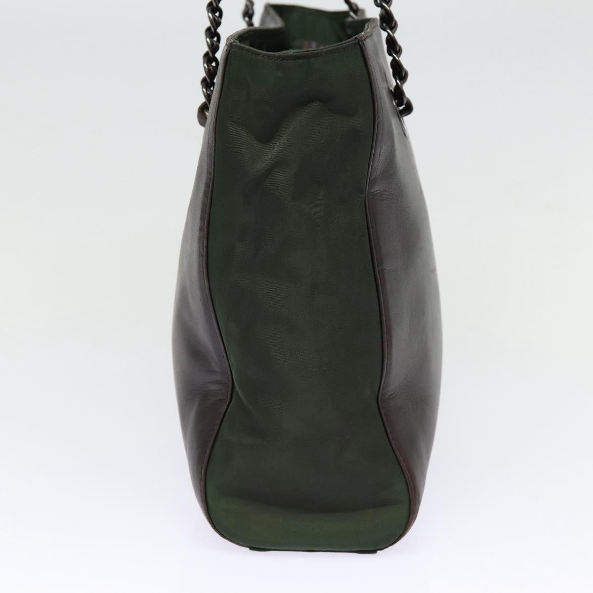 Luxury Prada Chain Shoulder Bag Leather Nylon Dark Brown Green bs17011