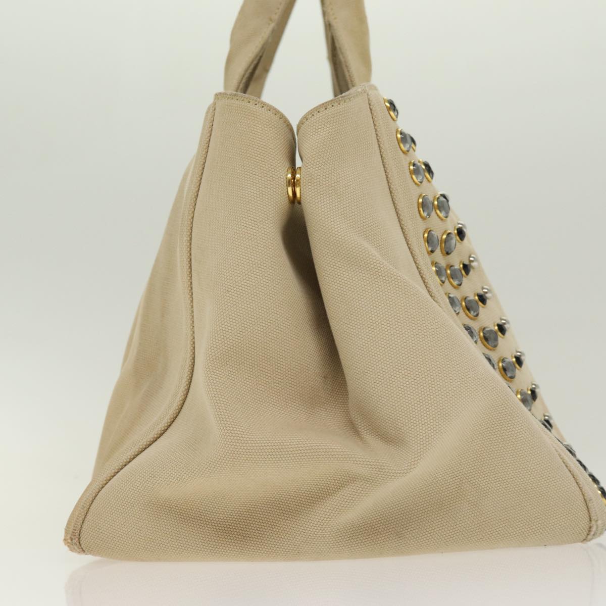 Luxury Prada Canapa MM Hand Bag Canvas Beige Gold bs17210