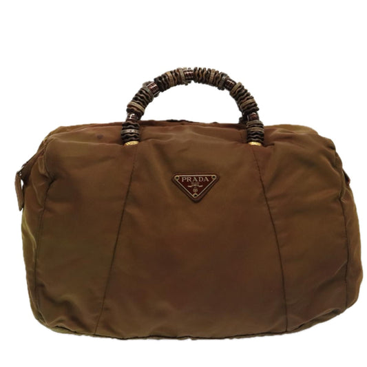Luxury Prada Hand Bag Nylon Brown Silver bs17719