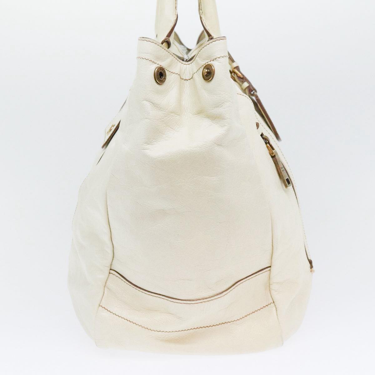 Luxury Prada Hand Bag Leather White Gold bs17857