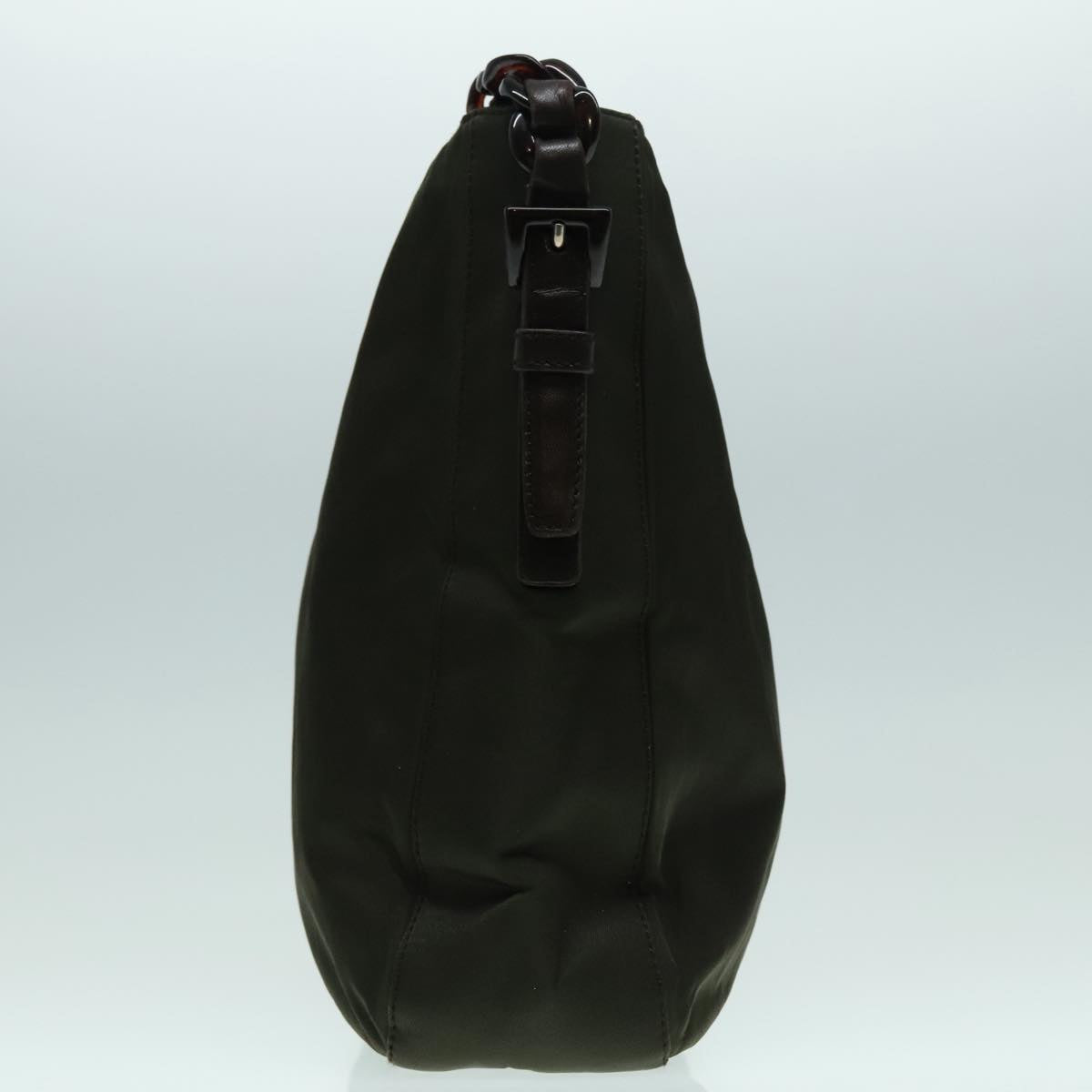 Luxury Prada Shoulder Bag Nylon Plastic Leather Khaki Brown Silver bs18502