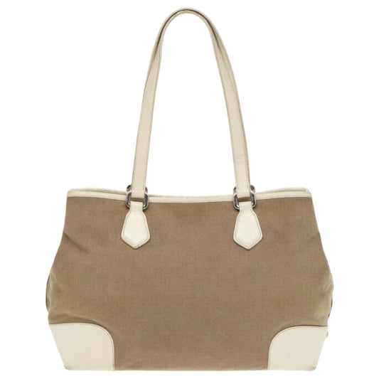 Luxury Prada Tote Bag Canvas Leather Beige White bs18796