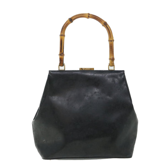 Luxury Gucci Bamboo Hand Bag Leather Black 000 781 0295 bs8627