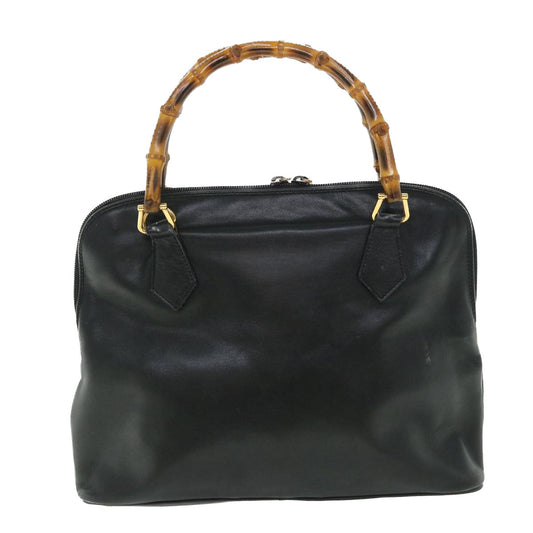 Luxury Gucci Bamboo Hand Bag Leather 2way Black 000 1186 0289 bs8639