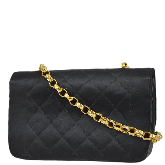Chanel 1989-1991 Black Satin Mini Border Flap Shoulder Bag