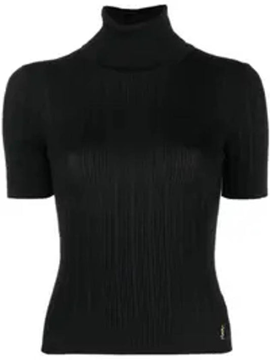 Luxury Saint Laurent Rib Silk Monogram Short Sleeve Turtleneck Black