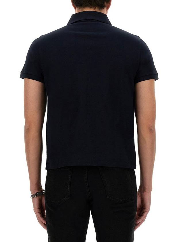 Luxury Saint Laurent Men's Monogram Cotton Short Sleeve Polo Shirt Navy