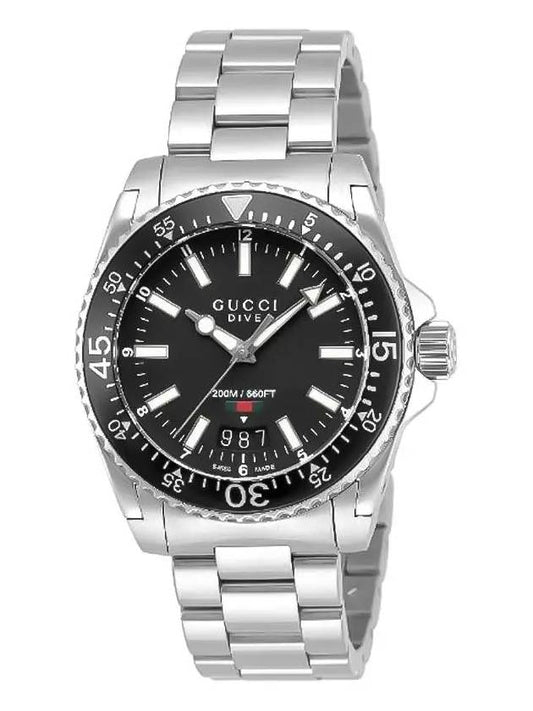 Luxury Gucci Trending 2025 Dive Black Dial Metal Watch Silver
