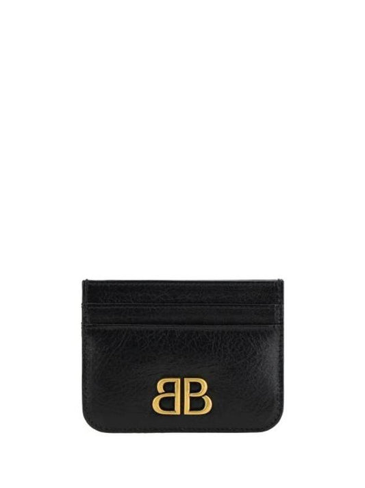 Luxury Balenciaga Embellished Logo Leather Card Wallet Black