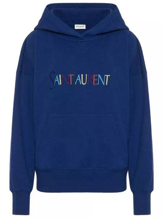 Luxury Saint Laurent Women's Logo Hoodie Blue