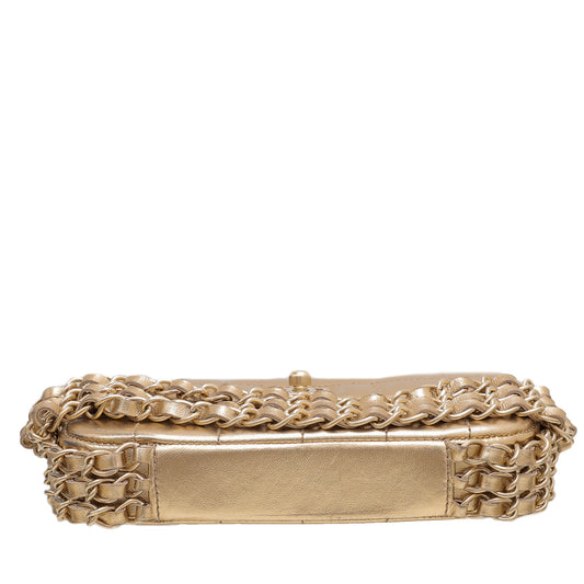 Chanel Metallic Gold CC Chocolate Bar Triple Chain Bag