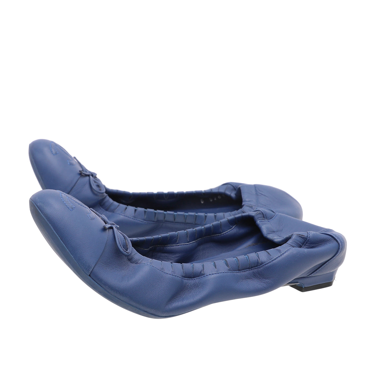 Chanel Blue CC Scrunch Elastic Ballet Flats 39