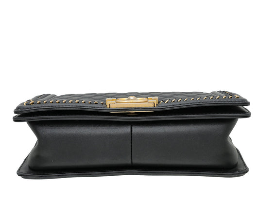 Chanel Black Le Boy Handle Chain Medium Bag