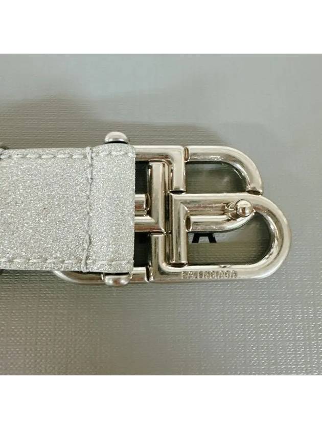 Luxury Balenciaga BB Buckle Glitter Calf Leather Belt Silver