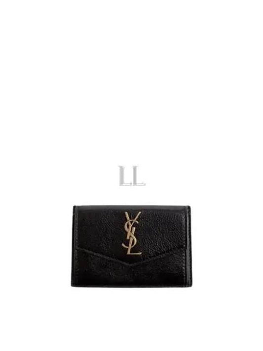 Luxury Saint Laurent Logo Monogram Calfskin Card Wallet Black
