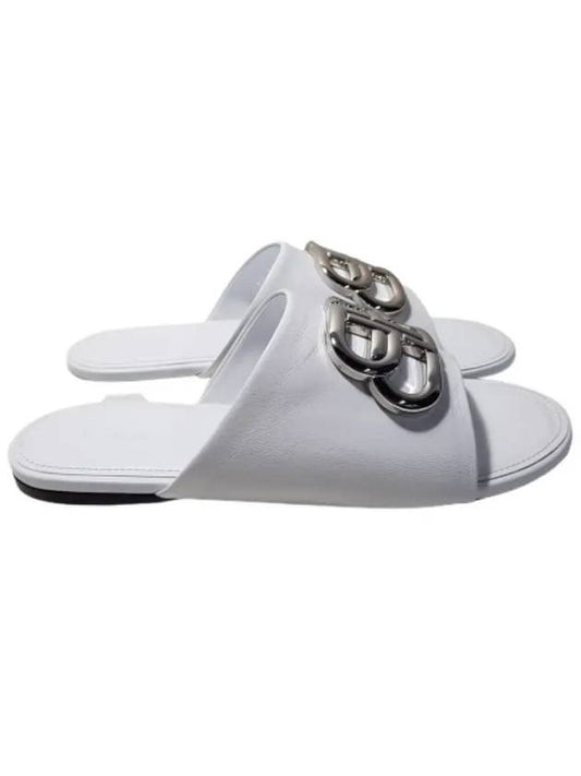 Luxury Balenciaga Silver BB Logo Slippers White