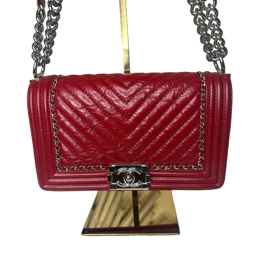 Luxury Chanel Red Jacket Boy Bag