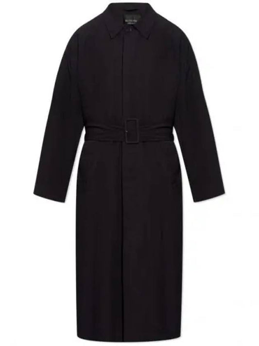 Luxury Balenciaga Belted Maxi Trench Coat Black