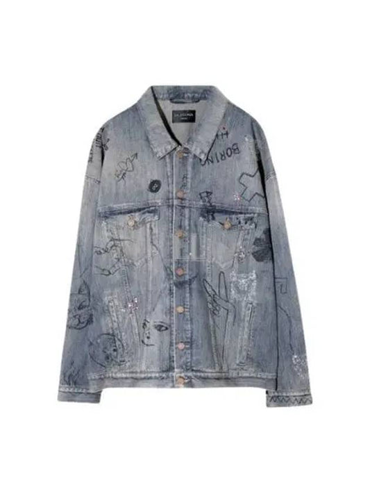 Luxury Balenciaga Graffiti Denim Jacket Blue