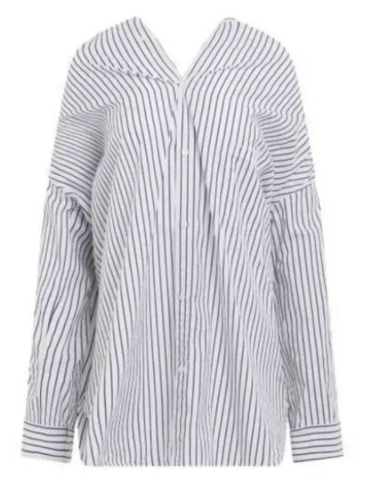 Luxury Balenciaga Knotted Poplin Oversized Long Sleeve Shirt White Blue
