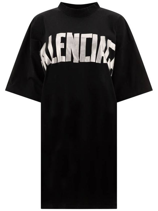 Luxury Balenciaga Logo Print T-Shirt Short Dress Black