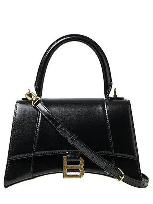 Luxury Balenciaga Hourglass Small Tote Bag in Shiny Box Calfskin Black