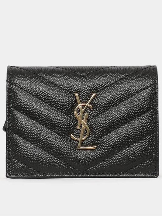 Luxury Saint Laurent Monogram Caviar Leather Flap Card Wallet Black