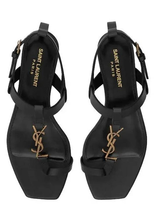 Luxury Saint Laurent Cassandra Smooth Leather Flat Sandals Black