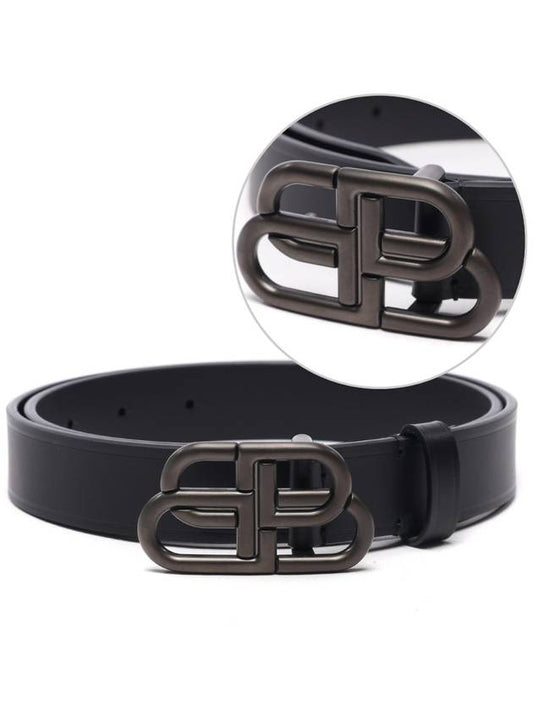 Luxury Balenciaga BB Logo Thin Calfskin Belt Black