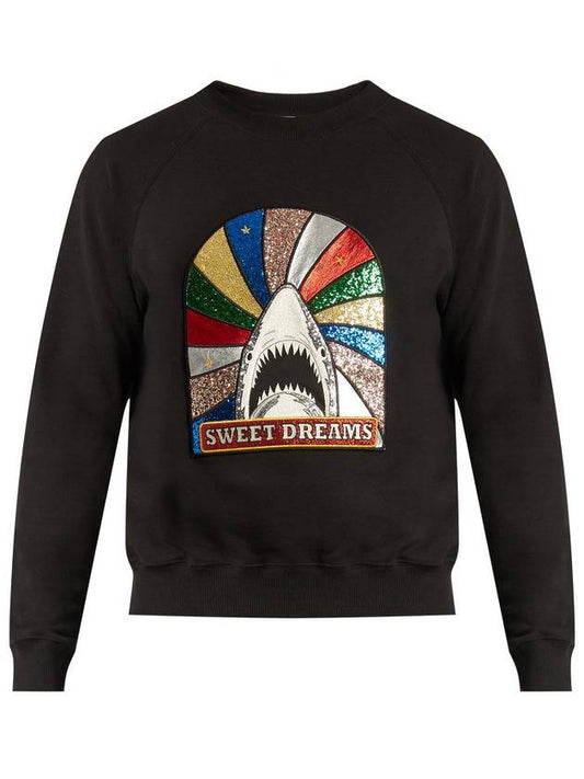 Luxury Saint Laurent Shark Patch Cotton Sweatshirt Black