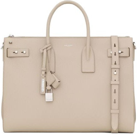 Luxury Saint Laurent Men's Sac De Jour Leather Tote Bag in Sea Salt | 737586DTI0E9607