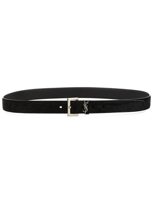 Luxury Saint Laurent Logo Suede Leather Belt Black