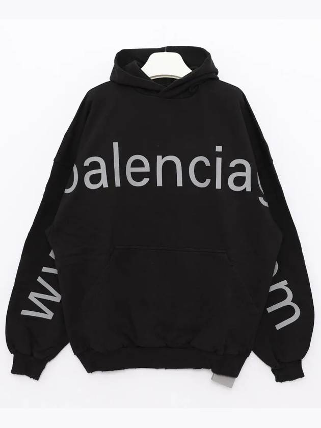 Luxury Balenciaga Logo Print Cotton Hoodie Black