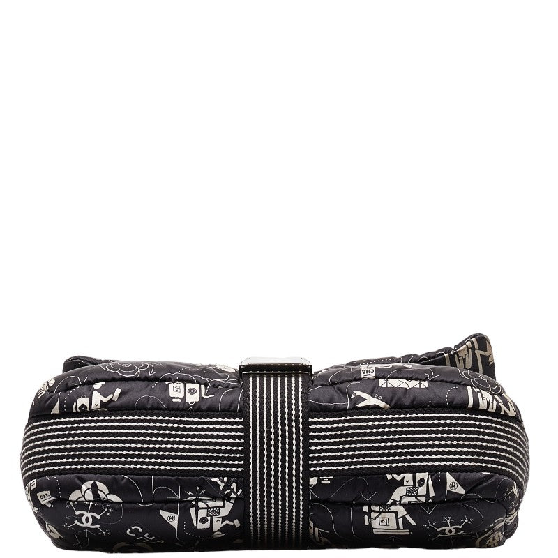 Chanel Yale Chain Shoulder Bag Black White Silver Nylon Chanel