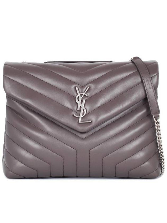 Luxury Saint Laurent Silver Hardware Loulou Monogram Chain Shoulder Bag Grey
