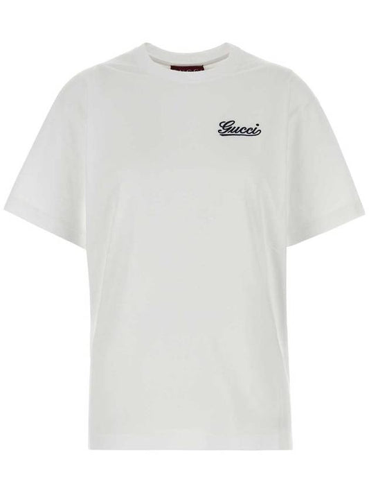 Luxury Gucci Trending 2025 Embroidered Cotton Short Sleeve T-Shirt Off White