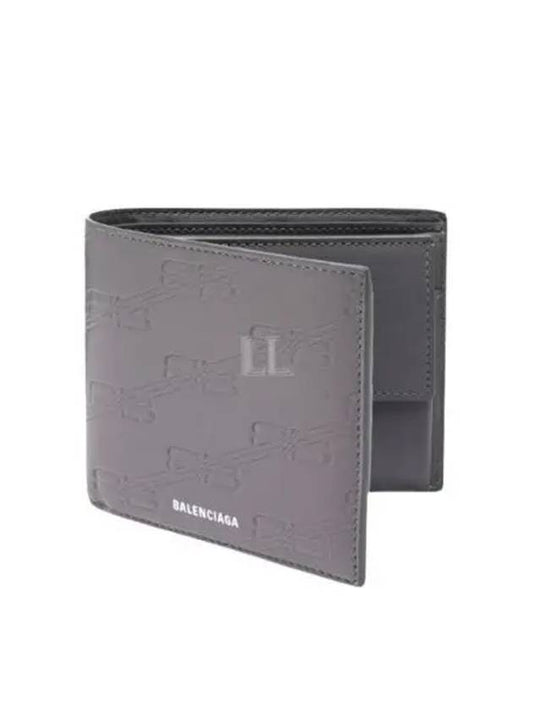 Luxury Balenciaga BB Monogram Box Half Wallet Grey
