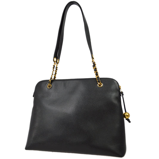 Luxury Chanel 1994-1996 Black Caviar Chain Shoulder Tote Bag
