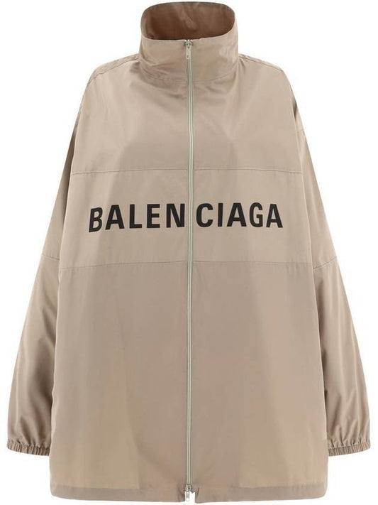 Luxury Balenciaga Logo Print Zip-up Jacket Beige
