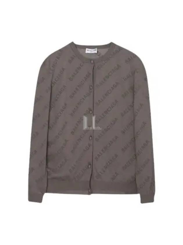 Luxury Balenciaga All-Over Logo Print Cotton Crop Cardigan Beige