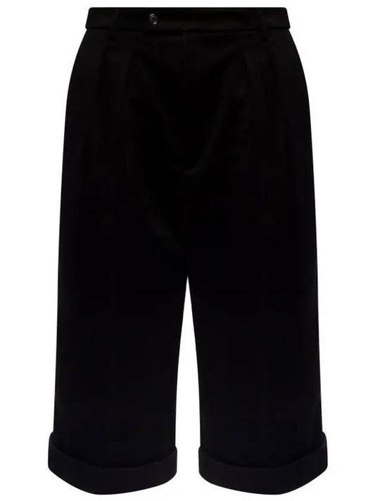Luxury Saint Laurent High Waist Crop Wide Shorts Black