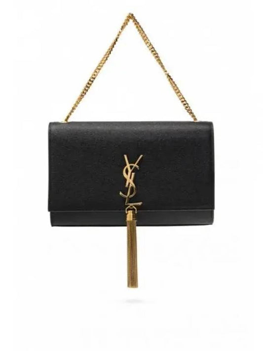 Luxury Saint Laurent Kate Tassel Chain Cross Shoulder Bag Black