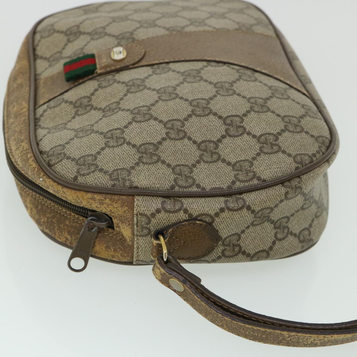 Luxury Gucci GG Canvas Web Sherry Line Clutch Bag PVC Leather Beige Green ep1670