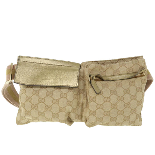 Luxury Gucci GG Canvas Sherry Line Waist bag Beige Pink gold 28566 ep1849