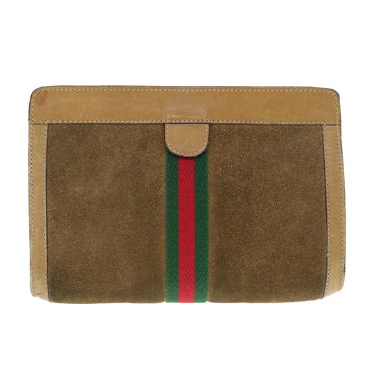 GUCCI Web Sherry Line Clutch Bag Suede Brown Red Green 67 014 2126 ep2886