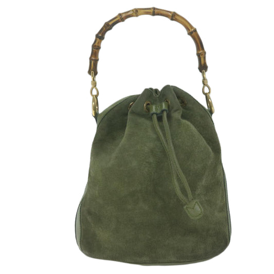 GUCCI Bamboo Hand Bag Suede 2way Khaki 001 2040 1657 ep3043