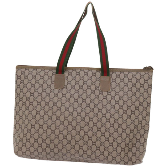 GUCCI GG Plus Supreme Web Sherry Line Boston Bag PVC Leather Beige ep3435